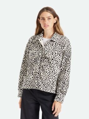 Brixton Women's Bowery Fleece Longsleeve Shirt cheetah-print jacket medium